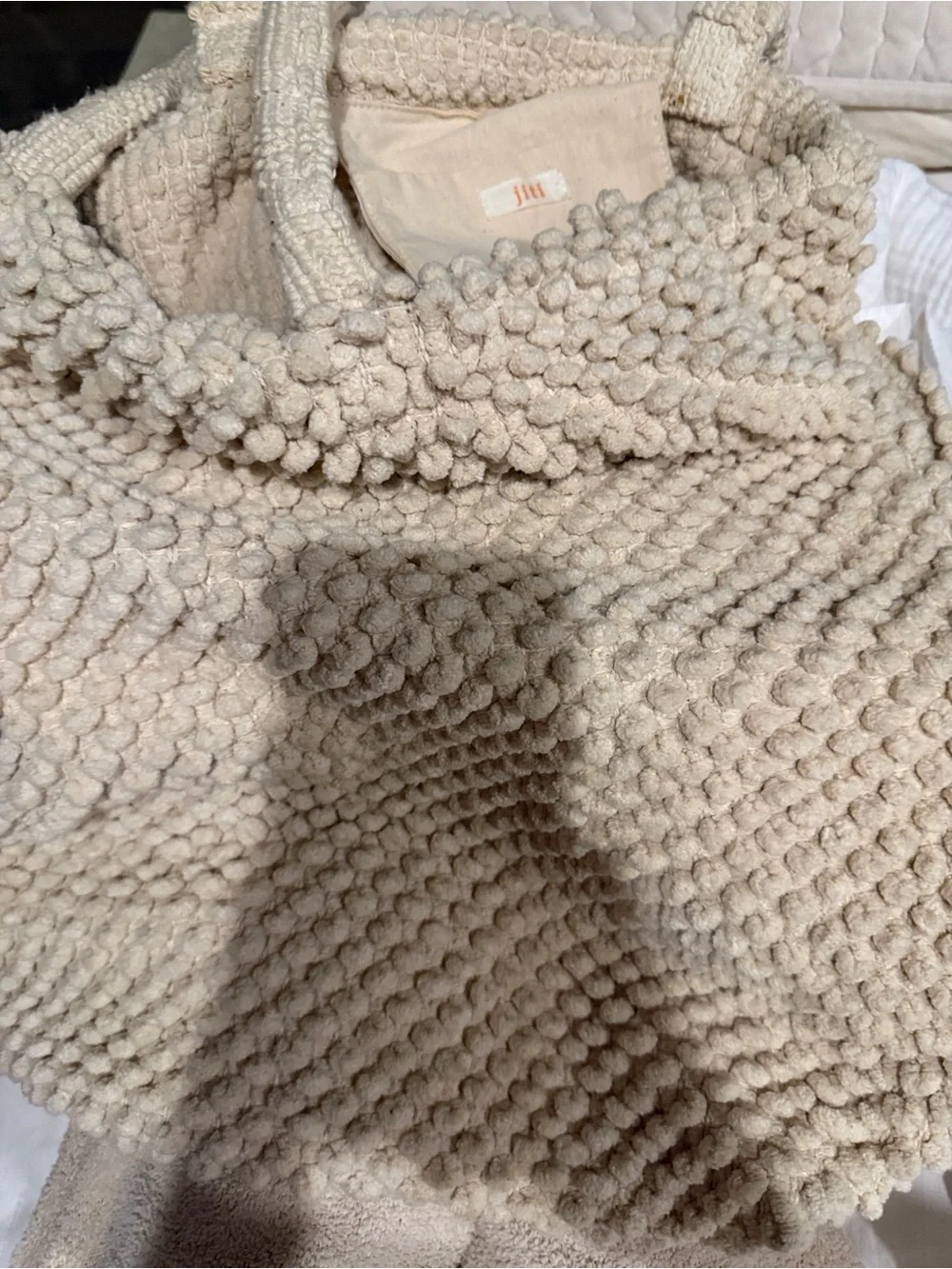 Jiti Popcorn Knit Handwoven Cream Crochet Satchel Tote